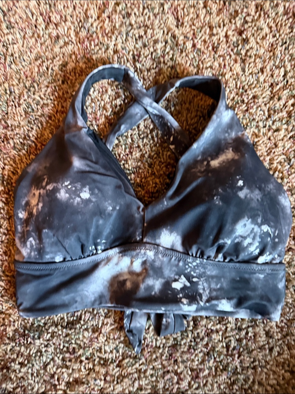 Athleta Gray and White Tie-Dye Crossback Bikini Top